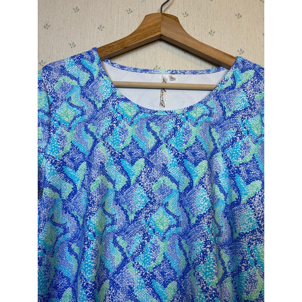 Lulu B Blue Snake Asymmetrical Scoop Neck Tunic Top Large UPF+50 Travel Resort - Picture 7 of 9